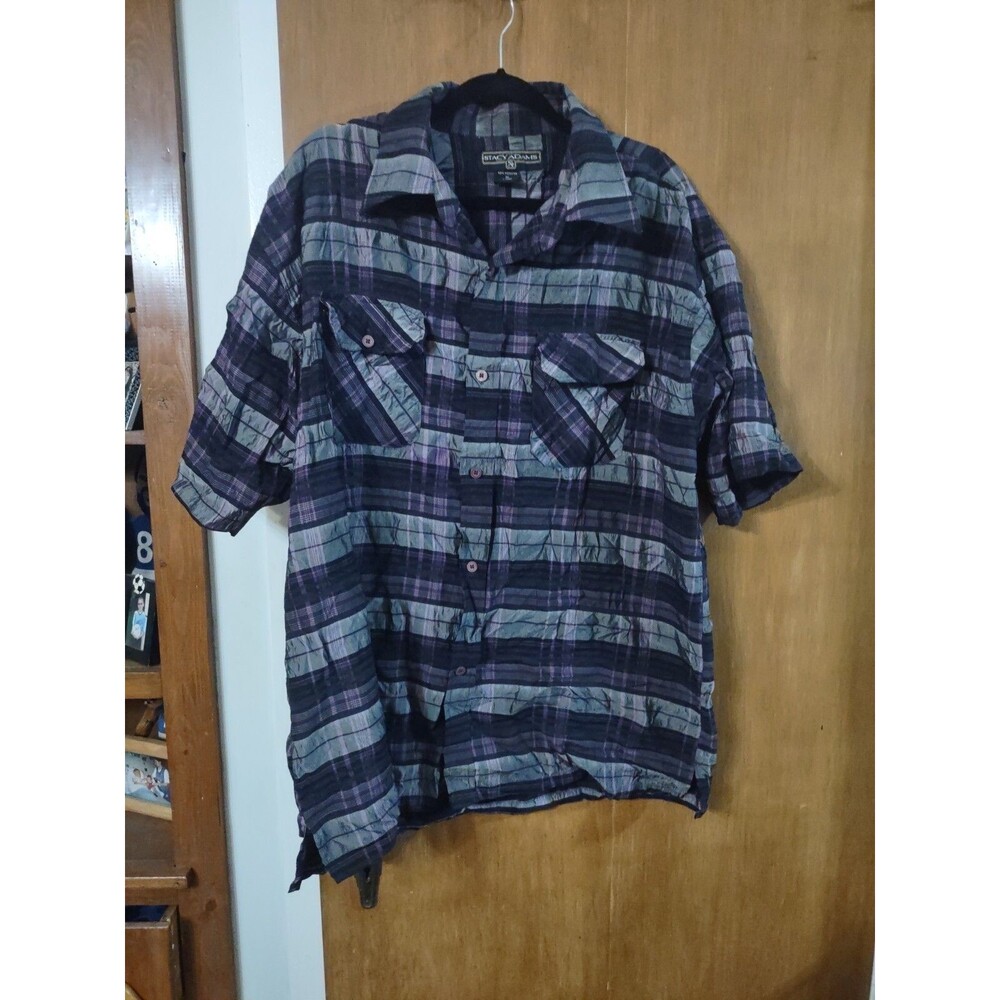 VINTGAE Stacy Adams CLUBBING Shirt Button Up Short Sleeve Plaid - Men's Size XL